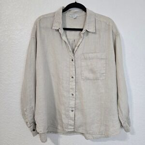 James Perse Los Angeles Linen Button Down Shirt Beige Oatmeal Oversized Womens 4
